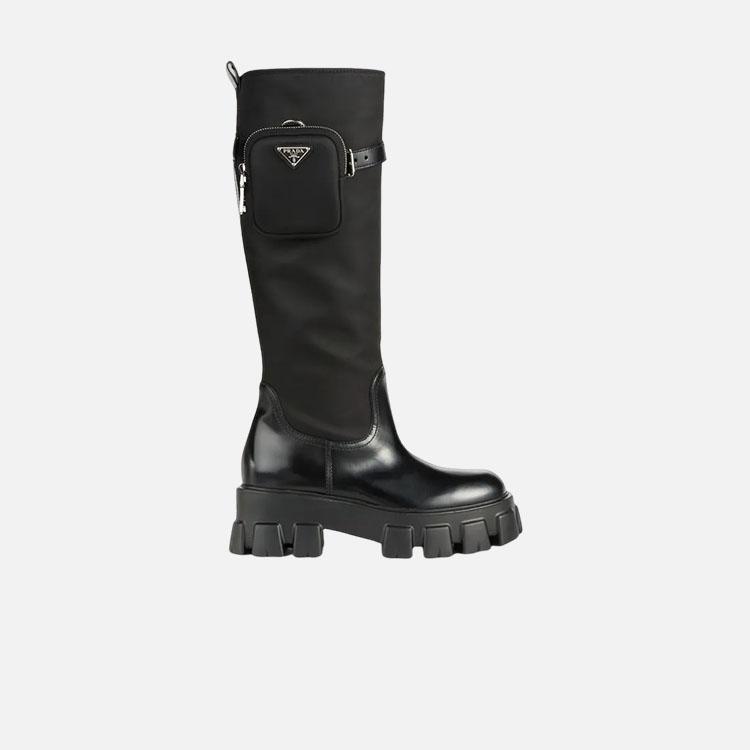 프라다 리나일론 개버딘 및 가죽 플랫폼 부츠