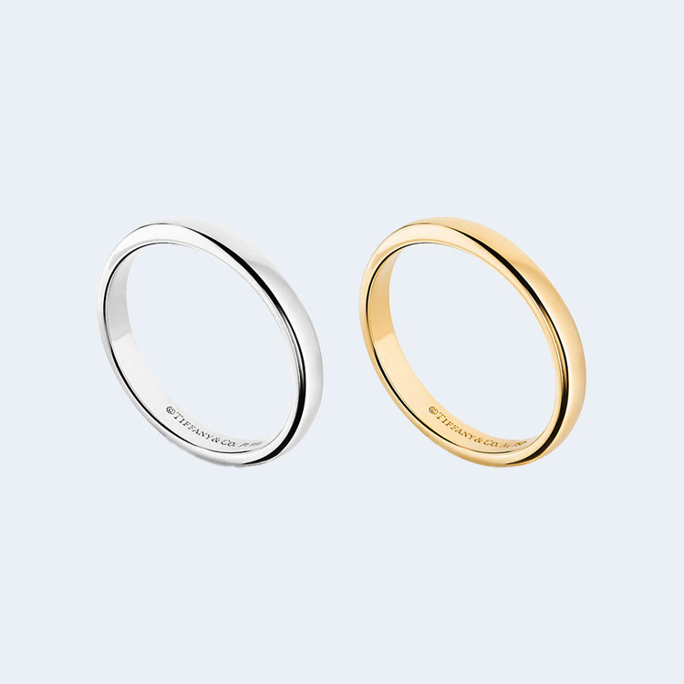 티파니 앤 코 플래티늄 웨딩 밴드 반지 화이트 골드 , 옐로우 골드