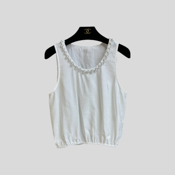 샤넬 진주 슬리브리스 탑