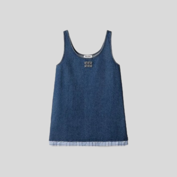 미우미우 플레드 데님 니트원피스