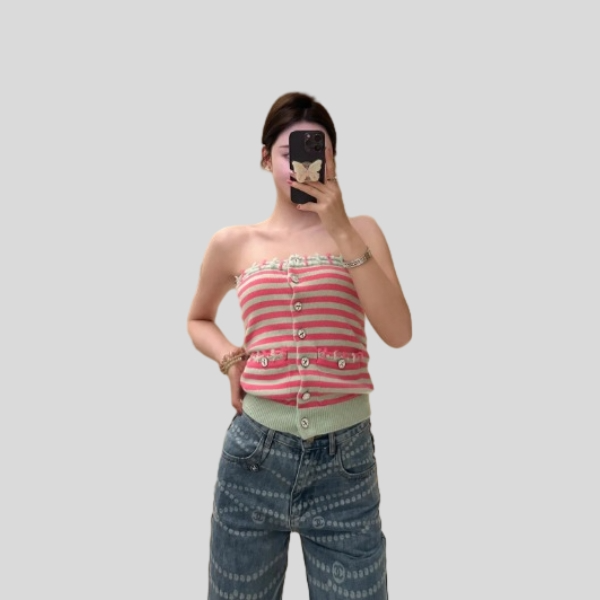 샤넬 스트라이프 튜브 탑