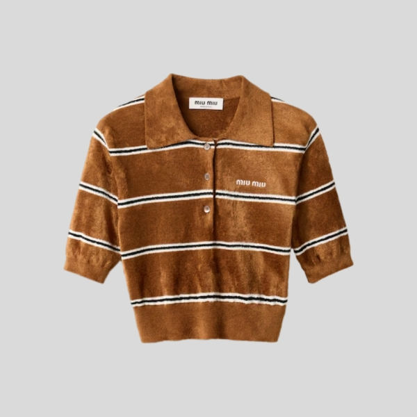 미우미우 스트라이프 비스코스 폴로 셔츠