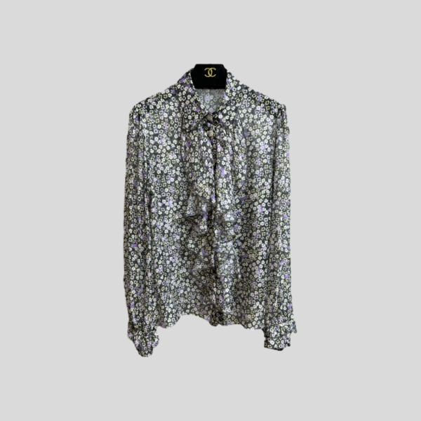 샤넬 플라워 실크 셔츠(2color)