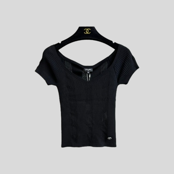 샤넬 숄더 니트 반팔(2color)
