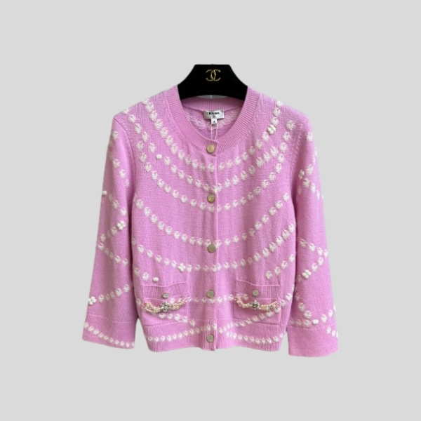 샤넬 핑크 포켓 비즈 가디건