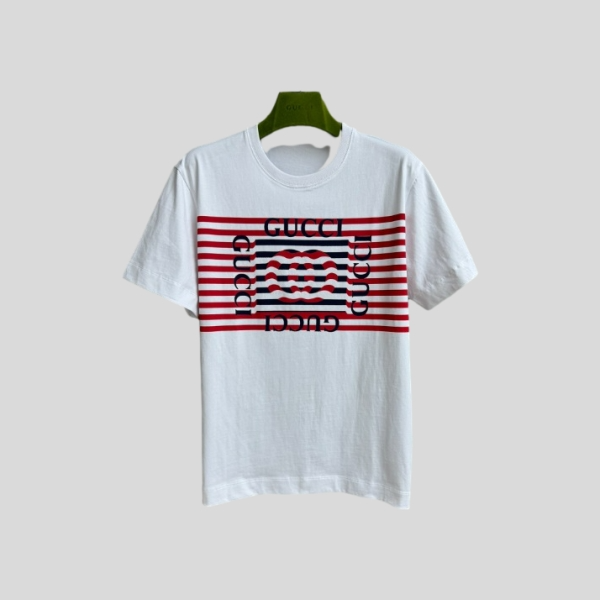 구찌 스트라이프 로고 반팔 티셔츠