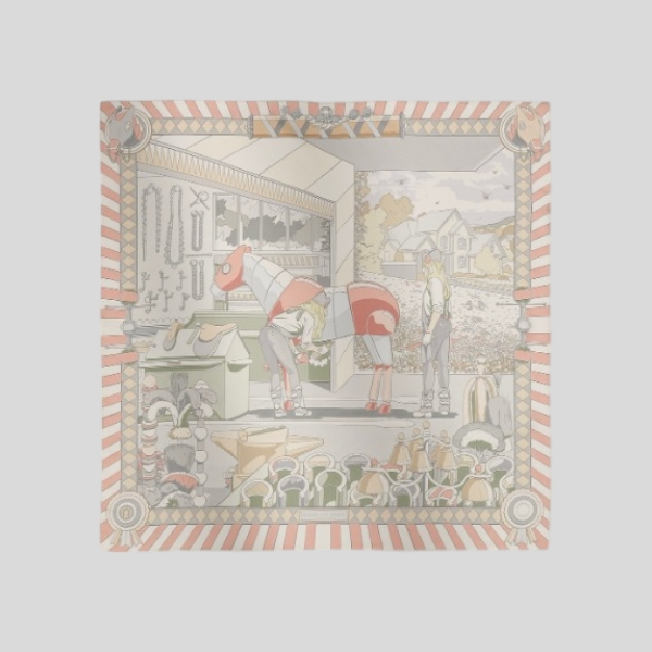 에르메스 양면 실크 스카프 베이지