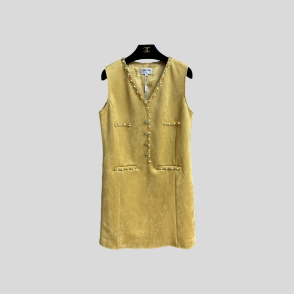 샤넬 비즈 슬리브리스 드레스