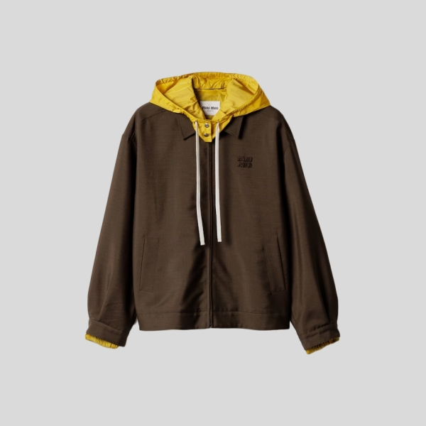 미우미우 키드 모헤어 및 테크니컬 퐁제 블루종 자켓