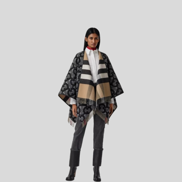 버버리 TB 체크 케이프 블랙