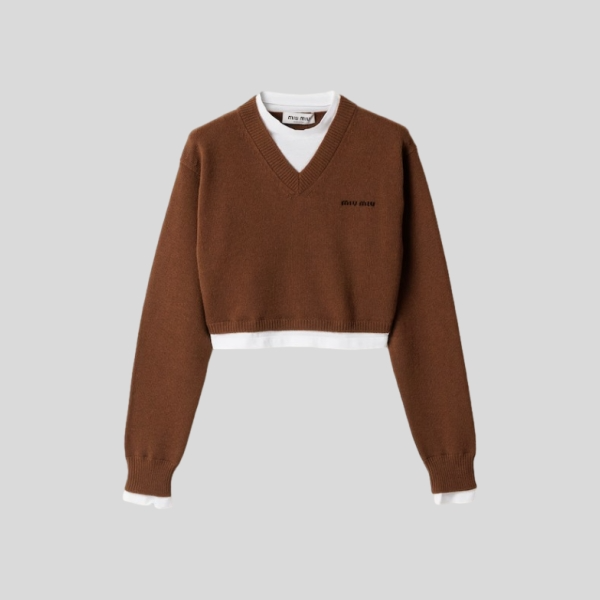 미우미우 크롭 캐시미어 V넥 스웨터