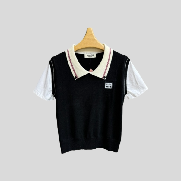 미우미우 페이크 투피스 반팔 셔츠