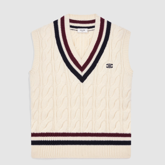 셀린느 트리옹프 V넥 케이블 니트