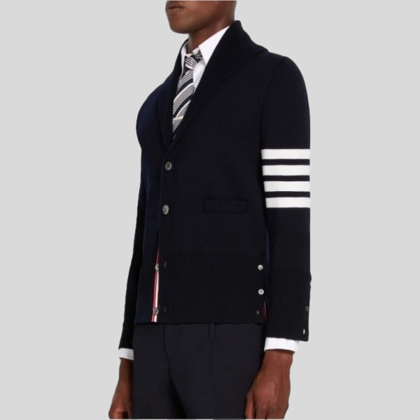 톰브라운 사선 메리노울 숄카라 가디건