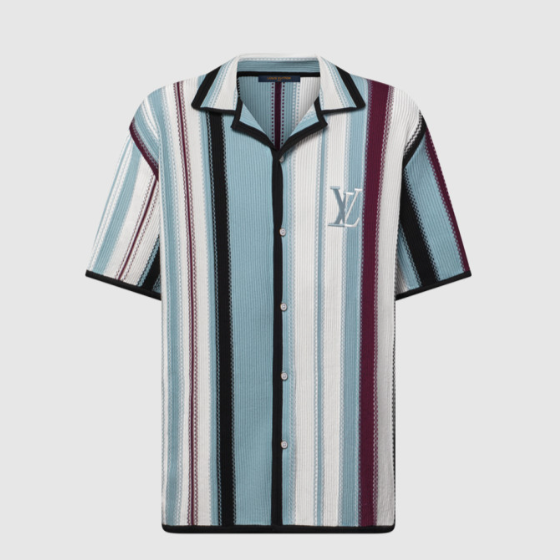 루이비통 스트라이프드 크로셰 쇼트 슬리브드 셔츠
