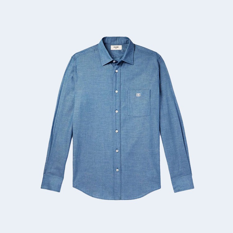 셀린느 레귤러 핏 샴브레이 셔츠 블루, 레드