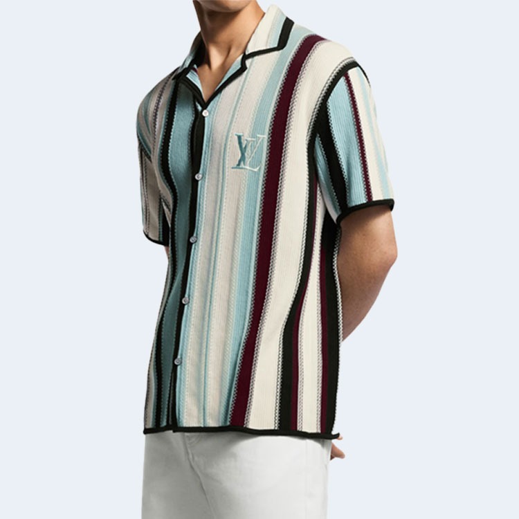 루이비통 스트라이프 크로셋 숏 슬리브드 셔츠