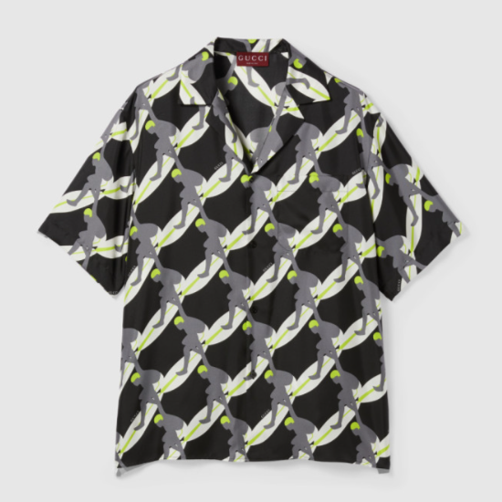 구찌 프린트 실크 볼링 셔츠