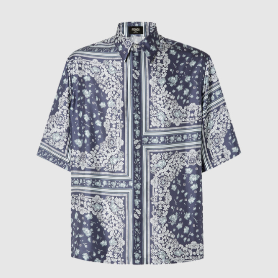 펜디 및 블루 실크 셔츠