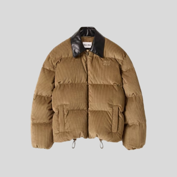 미우미우 코듀로이 및 나파 가죽 다운 자켓