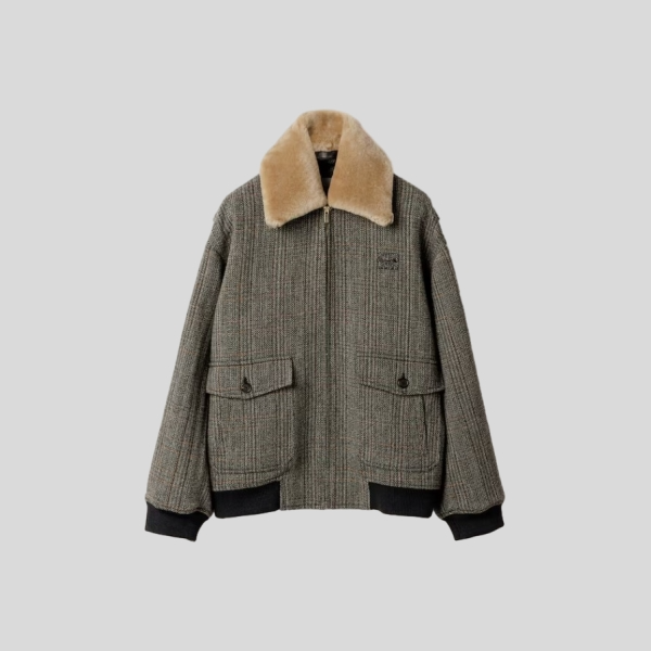 미우미우 시어링 칼라 셰브론 블루종 자켓