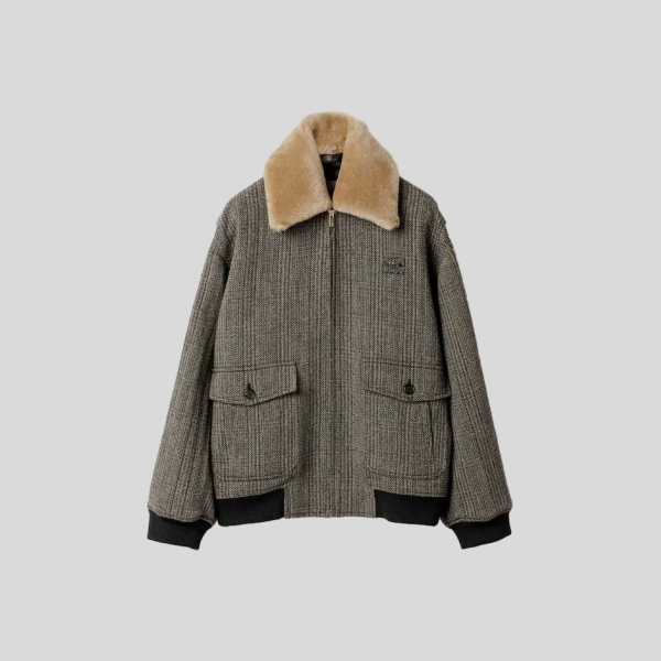 미우미우 시어링 칼라 셰브론 블루종 자켓