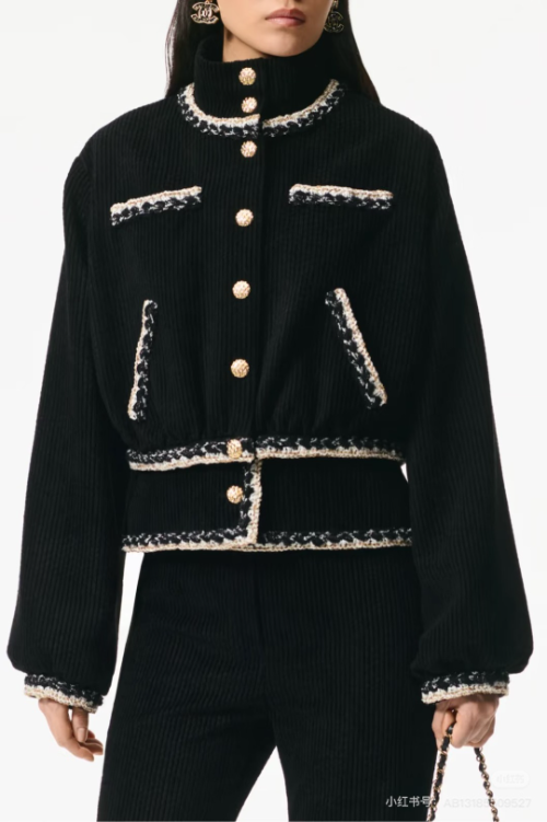 샤넬 블랙 립드 벨벳 블루종 자켓