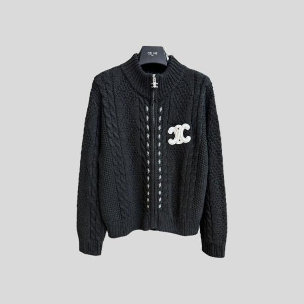 셀린느 칼라 케이블 니트 가디건