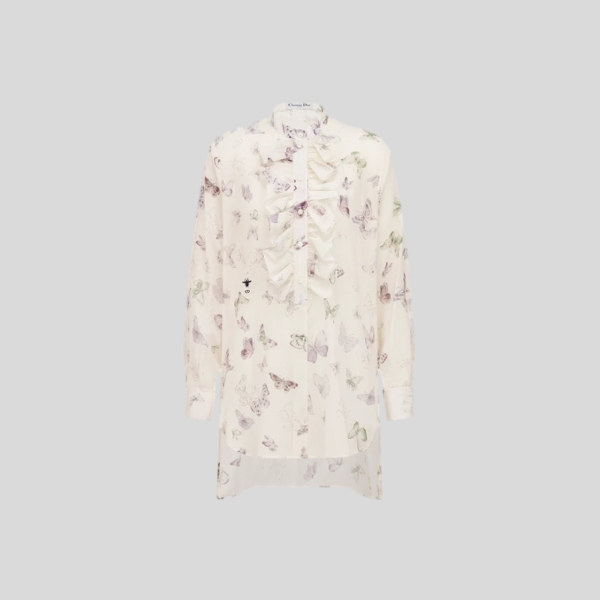 디올 러플 네크라인 블라우스