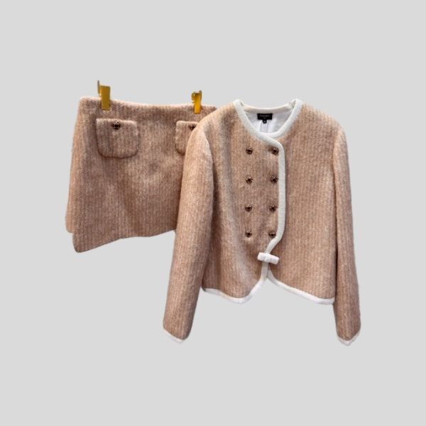 샤넬 퍼지 코트 스커트 세트